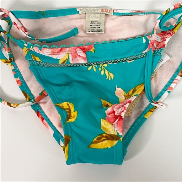 NWT Teal Floral Print Side Tie Bikini Bottom - Picture 2 of 6